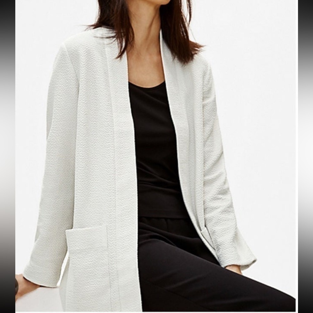 NWT EILEEN FISHER Stretch Cotton Chevron Blend Long Jacket XL